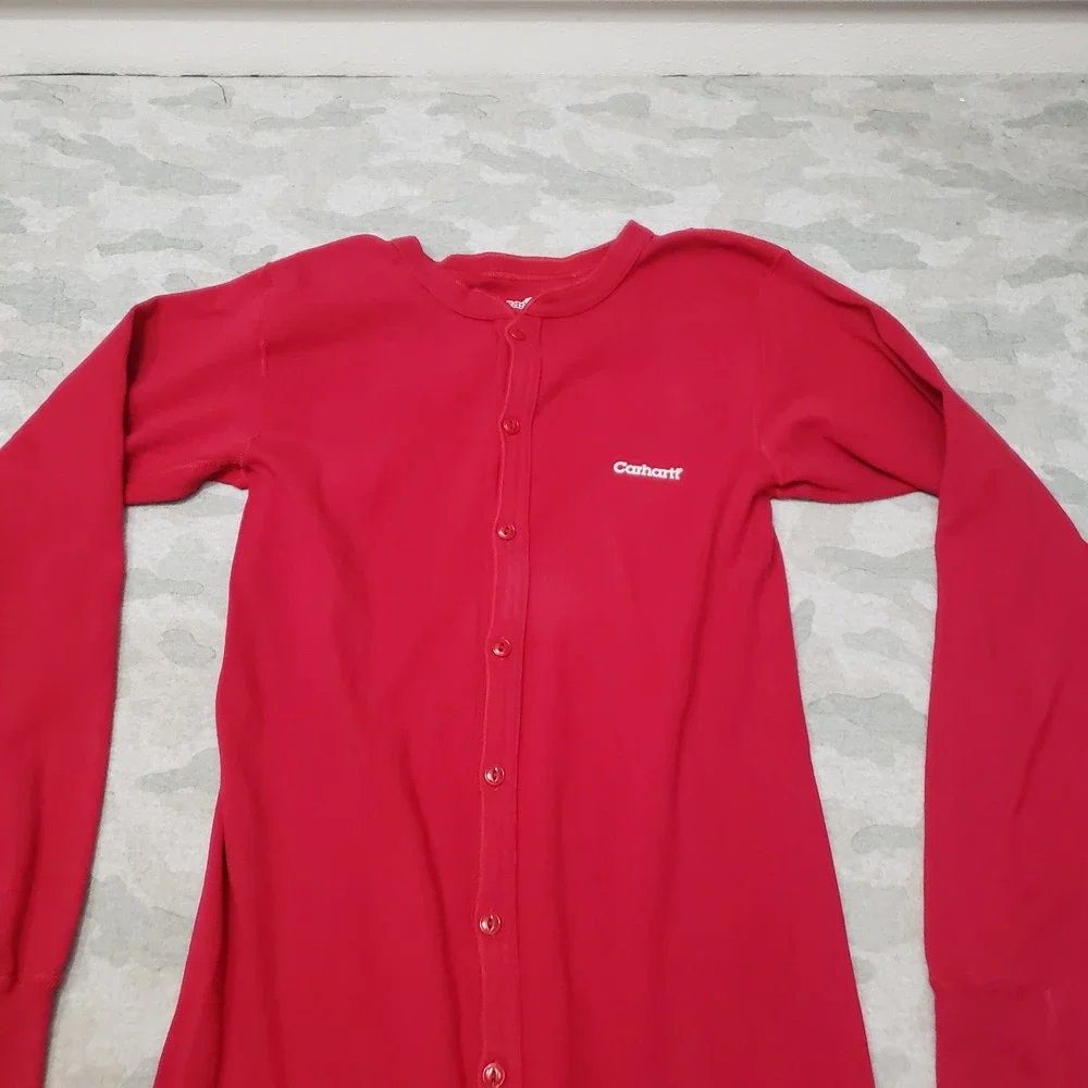 Carhartt Pajamas Union Suit Mens Medium Red Thermal Button Long Johns